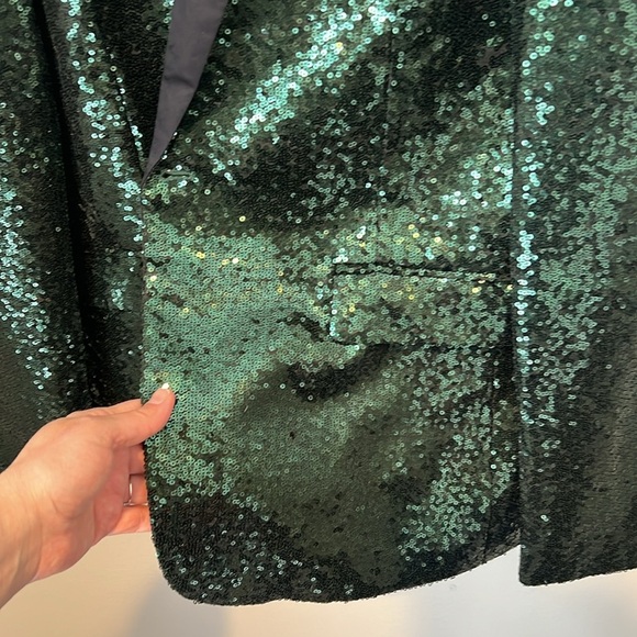 Mage Male Womens Emerald Green Sequin Blazer Jacket NYE Holiday Satin Size Large - Picture 15 of 16
